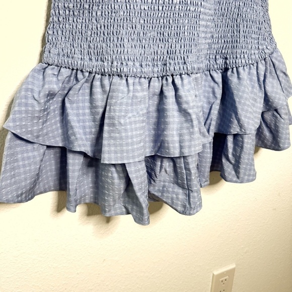 Lush Blue Off-Shoulder Smocked ruffled mini Dress NWT Size M - Picture 3 of 9